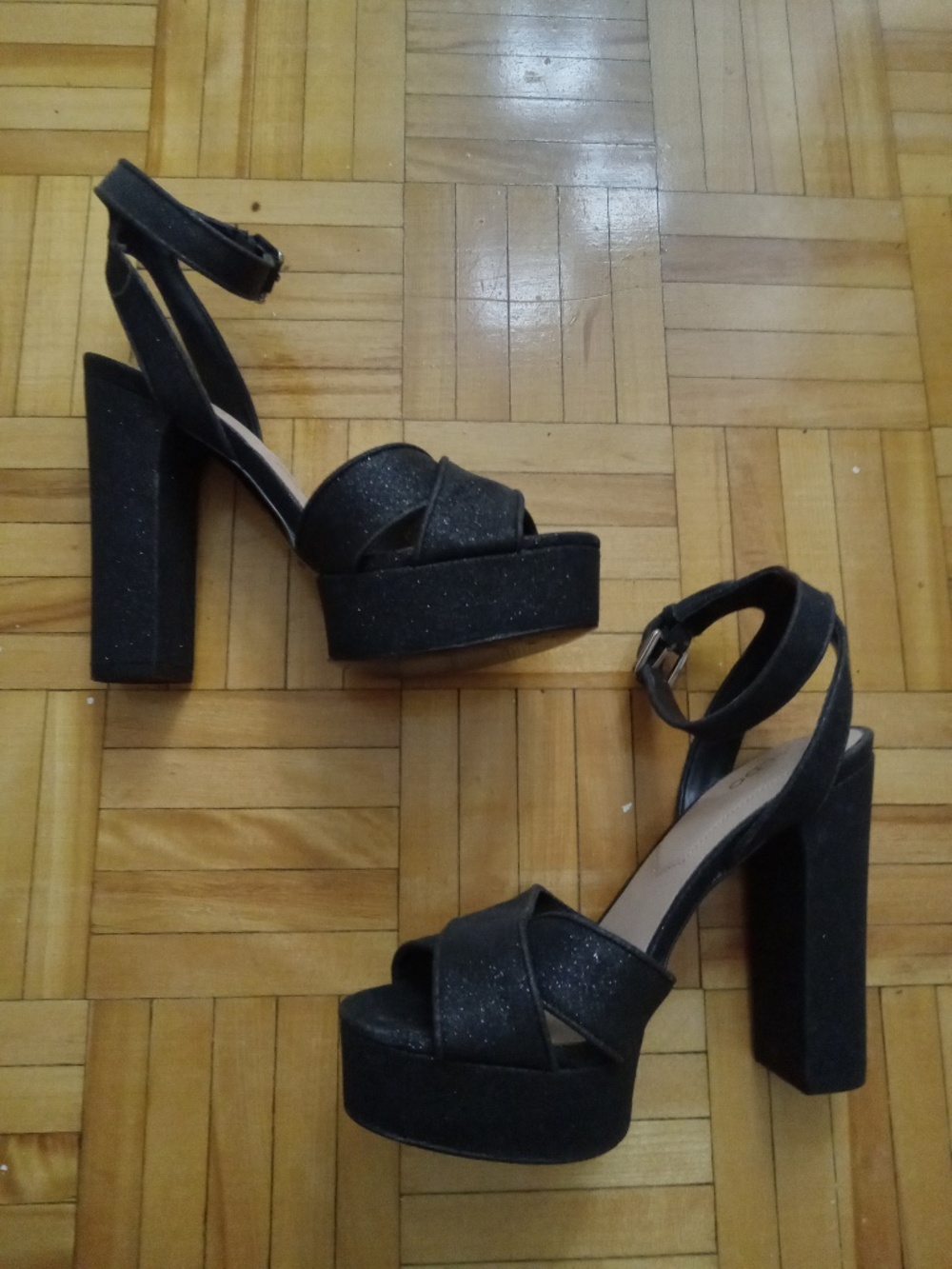 Aldo Black Platform Sparkly Heels